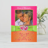 Pink Orange Lime Floral Joined Hearts PHOTO Invite (Standing Front)