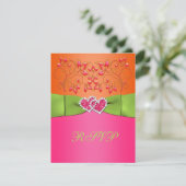 Pink, Orange, Lime Floral Joined Hearts RSVP Card (Standing Front)