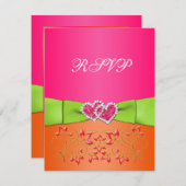 Pink Orange Lime Floral Joined Hearts RSVP Card 2 (Front/Back)