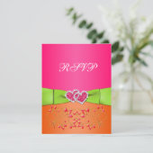 Pink Orange Lime Floral Joined Hearts RSVP Card 2 (Standing Front)