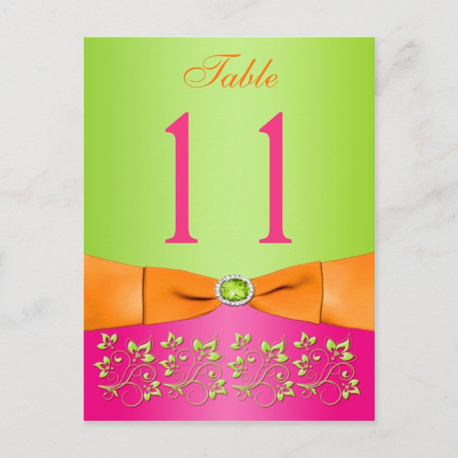 Pink, Orange, Lime Floral Table Number Post Card (Front)