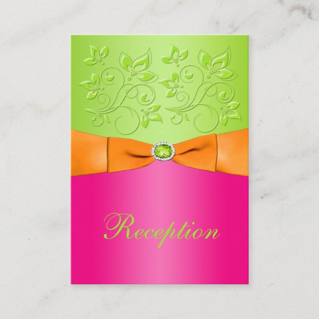 Pink, Orange, Lime Floral Wedding Enclosure Card (Front)