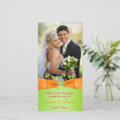 Pink Orange Lime Floral Wedding Photo Card (Standing Front)