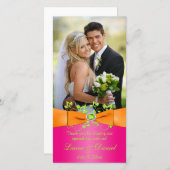 Pink Orange Lime Floral Wedding Photo Card 2 (Front/Back)