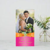 Pink Orange Lime Floral Wedding Photo Card 2 (Standing Front)