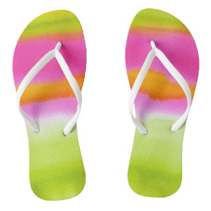 Pink Orange Lime Watercolor Modern Beachy Flip Flops