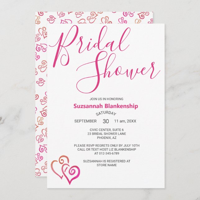 Pink Orange Linked Hearts Bridal Shower Template (Front/Back)