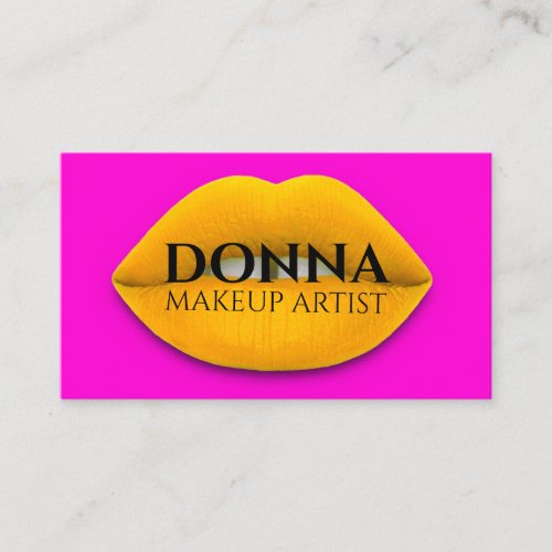 Pink Orange Lips QR Code Logo Makeup Artist Studio Business Card