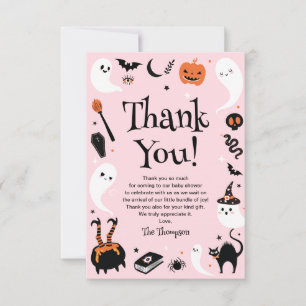 Pink Orange Little Boo Halloween Baby Shower Thank You Card