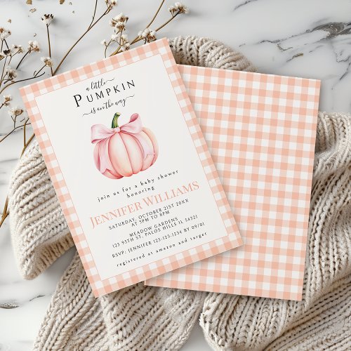 Pink Orange Little Pumpkin Baby Girl Shower Invitation