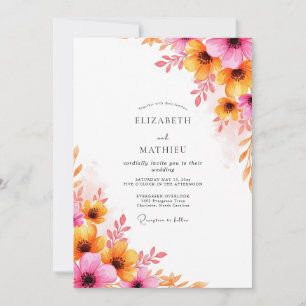 Pink Orange Luminous Summer Wedding Invitation