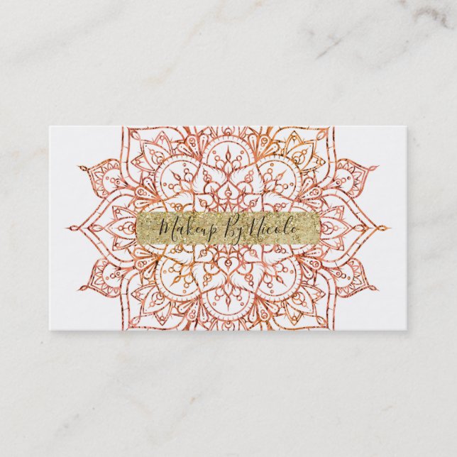 Pink & Orange Mandala on White Glam Business Card (Front)