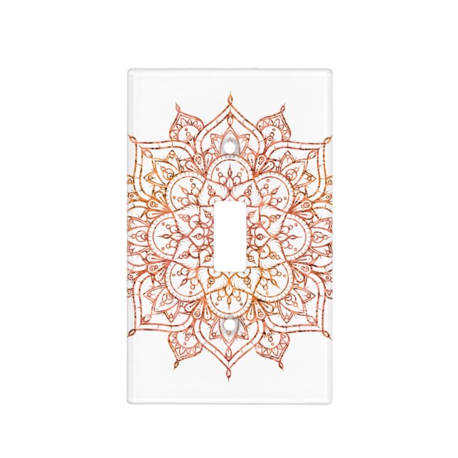 Pink & Orange Mandala on White Glam Light Switch Cover (Front)