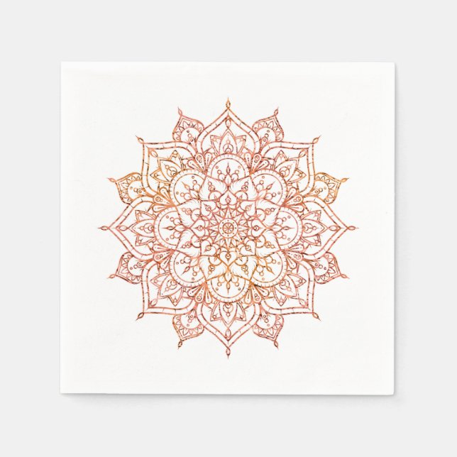 Pink & Orange Mandala on White Glam Napkins (Front)