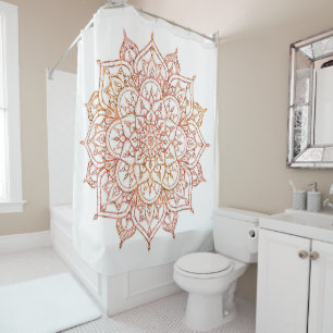 Pink & Orange Mandala on White Glam Shower Curtain