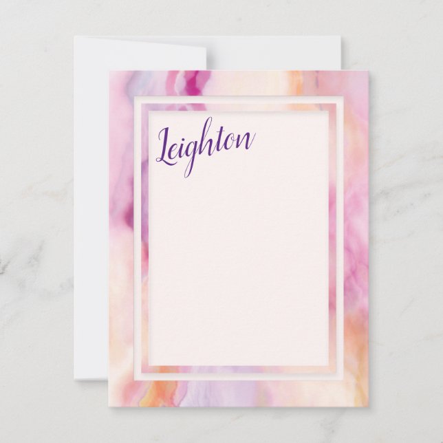 Pink Orange Marble Border Note Card (Front)
