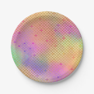 Pink & Orange Mermaid Pattern Birthday Party Paper Plates