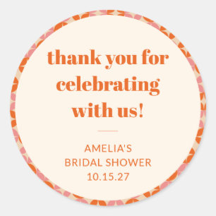 Pink Orange Mid Century Custom Bridal Shower Thank Classic Round Sticker