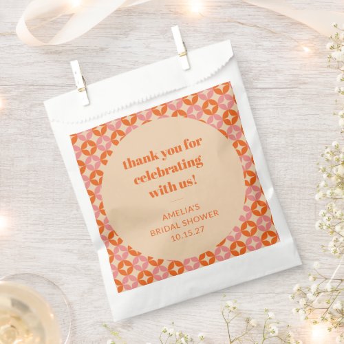 Pink Orange Mid Century Custom Bridal Shower Thank Favor Bag