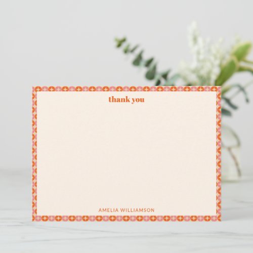 Pink Orange Mid Century Mod Custom Bridal Shower  Thank You Card