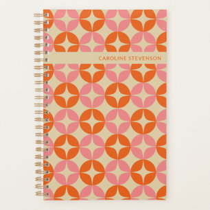 Pink Orange Mid Mod Geometric Personalized Undated Planner