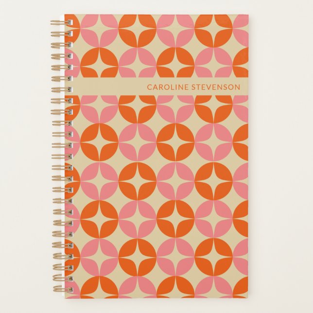 Pink Orange Mid Mod Geometric Personalized Undated Planner (Front)