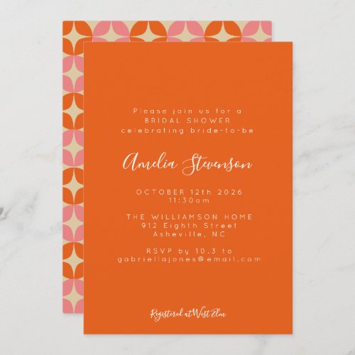 Pink Orange Mid Modern Geometric Bridal Shower  Invitation