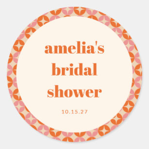 Pink Orange MidCentury Modern Custom Bridal Shower Classic Round Sticker