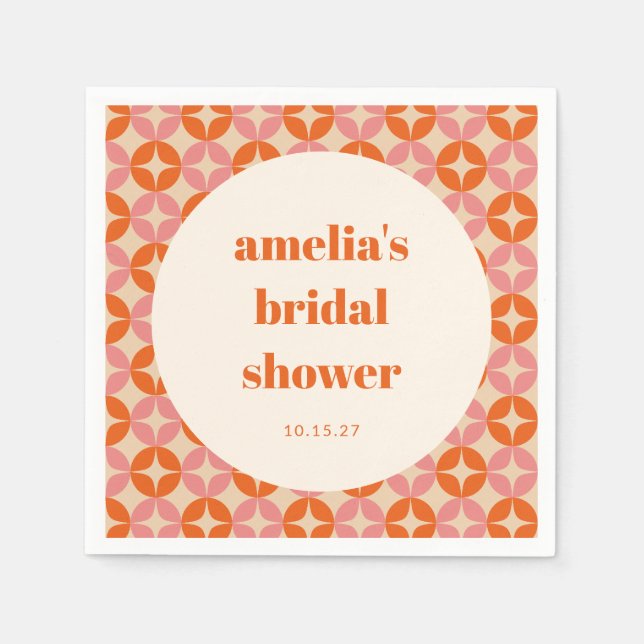 Pink Orange MidCentury Modern Custom Bridal Shower Napkins (Front)