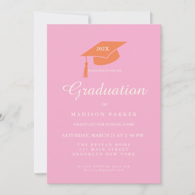Pink  Orange Minimalist Photo Graduation Party Invitation (Front)