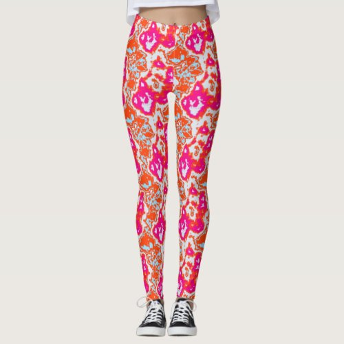 Pink Orange Mix Abstract Marble Modern Pattern Leggings