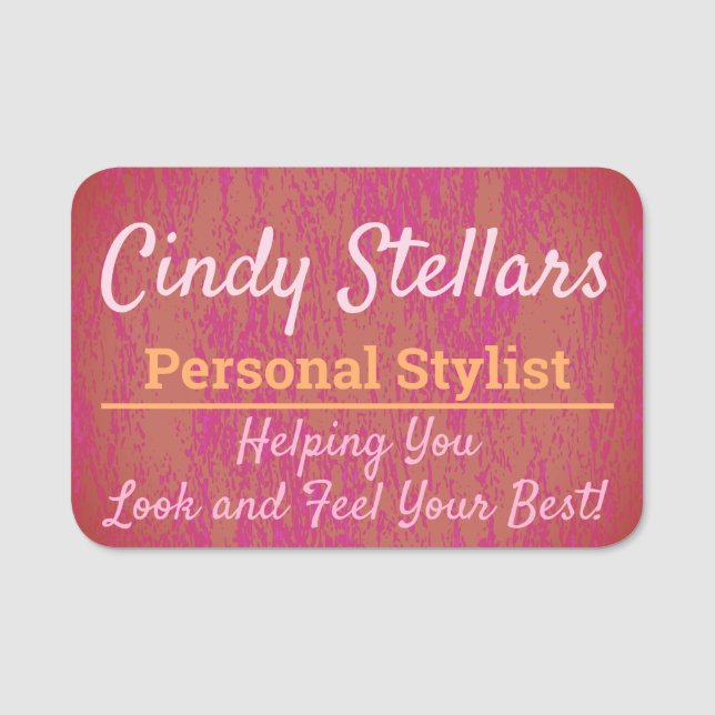 Pink & Orange Modern Print Name Tag (Front)