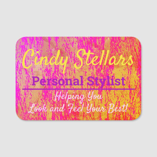 Pink & Orange Modern Print Name Tag (Front)