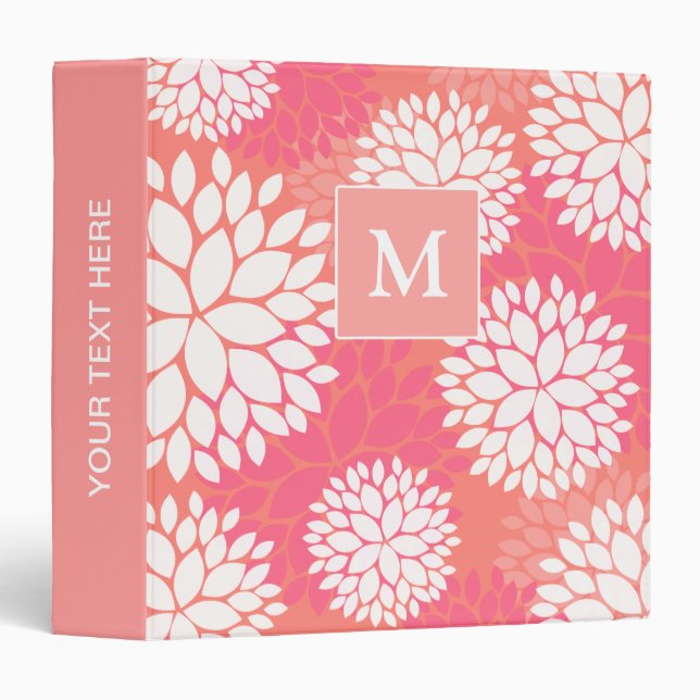 Pink Orange Monogram Flower Pattern Binder (Front/Spine)