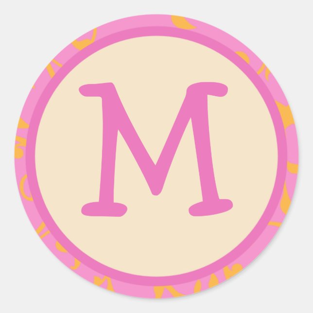 Pink Orange Monogram Initial Sticker (Front)