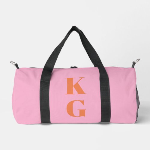Pink Orange Monogram Initials Preppy Personalized Duffle Bag