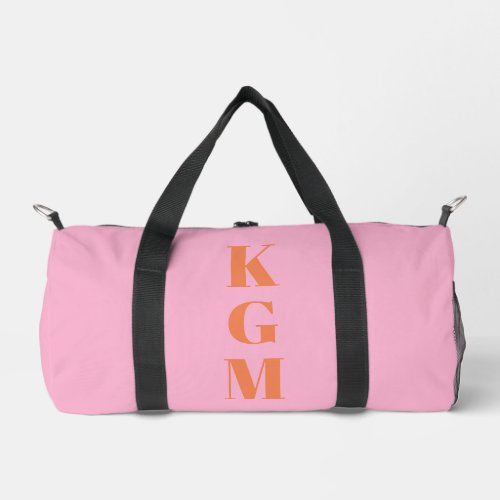 Pink Orange Monogram Three Initials Personalized Duffle Bag