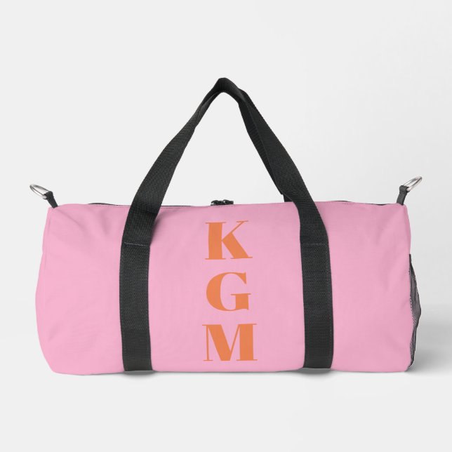 Pink Orange Monogram Three Initials Personalized Duffle Bag (Front)