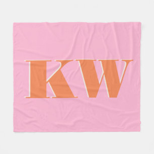 Pink Orange Monogrammed Custom Horizontal Fleece Blanket