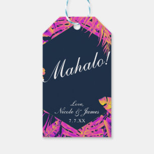 Pink Orange Navy Tropical Palm Leaves Wedding   Gift Tags