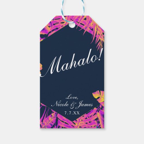 Pink Orange Navy Tropical Palm Leaves Wedding   Gift Tags