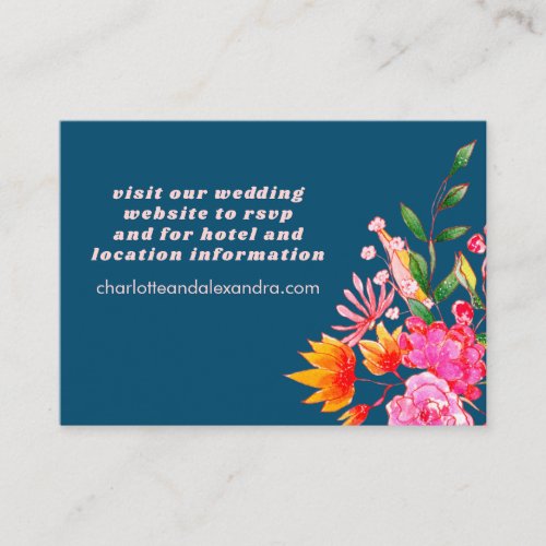 Pink Orange Navy Watercolor Flowers Casual Wedding Enclosure Card