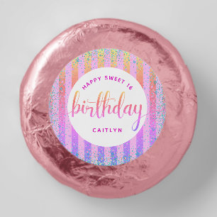 Pink Orange Ombre Birthday Sweet 16 Glitter Script Dipped Oreo Cookie Favors