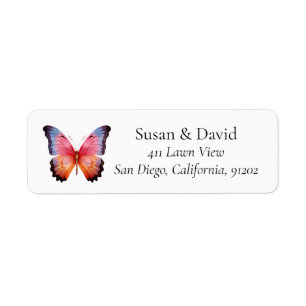 Pink & Orange Ombre Butterfly Address Label