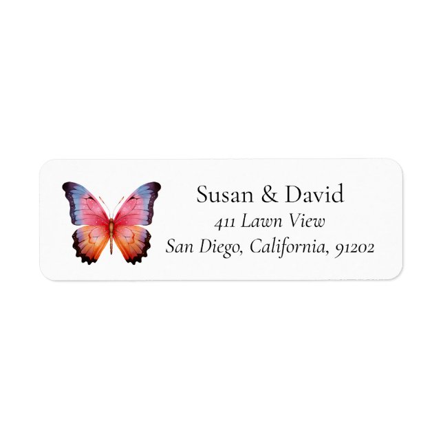Pink & Orange Ombre Butterfly Address Label (Front)