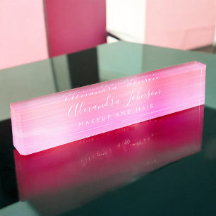 Pink Orange Ombre Makeup and Hair Beauty Desk Name Plate