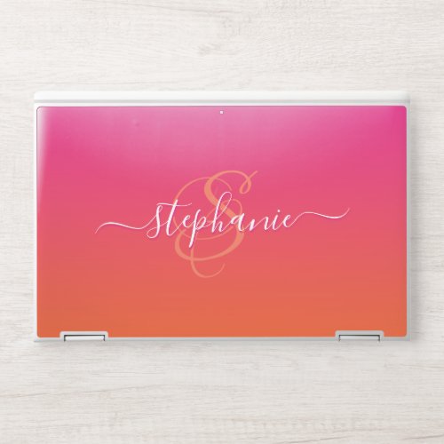 Pink Orange Ombre Modern Script Personalized HP Laptop Skin