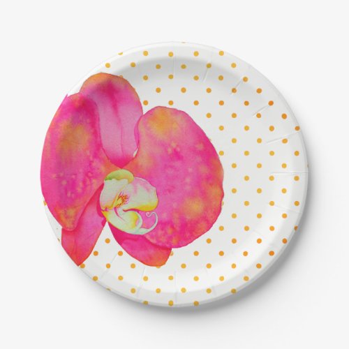 Pink orange Orchid watercolor painting  Paper Plates