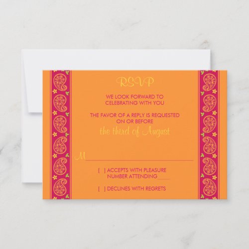 Pink Orange Paisley Floral Wedding Reply Card