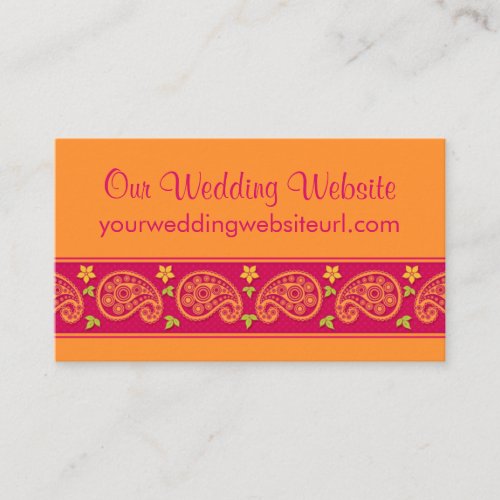 Pink Orange Paisley Floral Wedding Website Insert Business Cards